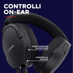CUFFIE GAMING CABLATE JACK 3,5MM MULTIPIATTAFORMA, OVER-EAR, DRIVER 50MM - PLASTICA RICICLATA 85% - TRUST GXT489 FAYZO NERO