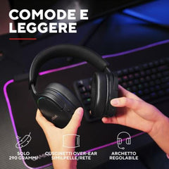 CUFFIE GAMING RGB WIRELESS RICARICABILI DOPPIA CONNESSIONE 2,4GH + BT, MICROFONO STACCABILE CON RIDUZIONE DEL RUMORE, DRIVER 50MM - PLASTICA RICICLATA 85% - TRUST GXT491 FAYZO NERO