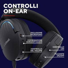 CUFFIE GAMING RGB WIRELESS RICARICABILI DOPPIA CONNESSIONE 2,4GH + BT, MICROFONO STACCABILE CON RIDUZIONE DEL RUMORE, DRIVER 50MM - PLASTICA RICICLATA 85% - TRUST GXT491 FAYZO NERO