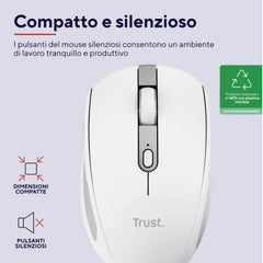 MOUSE WIRELESS RICARICABILE MULTICONNECT BT + WL 2,4GHZ SILENZIOSO - 3200DPI - PLASTICA RICICLATA 60% - TRUST OZAA COMPACT - BIANCO