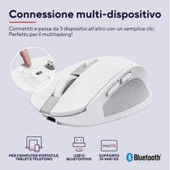 MOUSE WIRELESS RICARICABILE MULTICONNECT BT + WL 2,4GHZ SILENZIOSO - 3200DPI - PLASTICA RICICLATA 60% - TRUST OZAA COMPACT - BIANCO