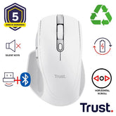 MOUSE WIRELESS RICARICABILE MULTICONNECT BT + WL 2,4GHZ SILENZIOSO - SCROLL ORIZZONTALE - 3200DPI - PLASTICA RICICLATA 60% - TRUST OZAA+ BIANCO