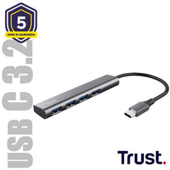 HUB USB C CON 4-PORT USB-C 3.2 - TRUST HALYX - ALLUMINIO