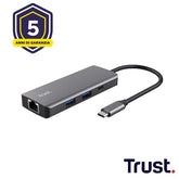 ADATTATORE DOCKING STATION MULTIPORT 6 IN 1, 1 HDMI 4K(60HZ), 1 LAN, 1 USB-C PD, 1 USB-C, 2 USB-A 3.0 - TRUST DALYX 6-IN-1 - ALLUMINIO