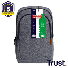 ZAINO LAPTOP/NOTEBOOK FINO A 16" ECO - REALIZZATO CON PET RICICLATO - TRUST AVANA GRIGIO