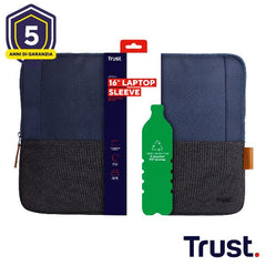 CUSTODIA/SLEEVE 16" MORBIDA PER LAPTOP/NOTEBOOK REALIZZATA CON PET RICICLATO - TRUST LISBOA BLU