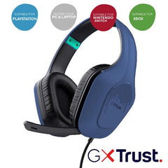 CUFFIE GAMING CABLATE JACK 3,5MM MULTIPIATTAFORMA, DRIVER 50MM - TRUST GXT415B ZIROX - BLU