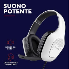 CUFFIE GAMING CABLATE JACK 3,5MM PLAYSTATION® COMPATIBILE, DRIVER 50MM - TRUST GXT415PS ZIROX - BIANCO