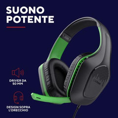 CUFFIE GAMING CABLATE JACK 3,5MM XBOX® COMPATIBILE, DRIVER 50MM -TRUST GXT415X ZIROX - NERO/VERDE