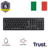 TASTIERA WIRELESS SILENZIOSA RESISTENTE AGLI SVERSAMENTI - LAYOUT ITALIANO - TRUST ODY II - NERO