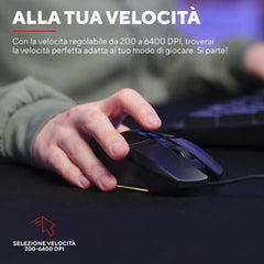 MOUSE GAMING ILLUMINATO CABLATO 6.400DPI ACELLERAZIONE 20G - TRUST GXT109 FELOX NERO