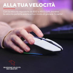 MOUSE GAMING ILLUMINATO CABLATO 6.400DPI ACELLERAZIONE 20G - TRUST GXT109W FELOX BIANCO