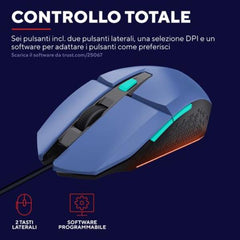 MOUSE GAMING ILLUMINATO CABLATO 6.400DPI ACELLERAZIONE 20G - TRUST GXT109B FELOX BLU