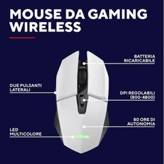 MOUSE GAMING RGB WIRELESS RICARICABILE 4.800DPI - TRUST GXT110W FELOX BIANCO