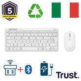 KIT DESK SET TASTIERA E MOUSE WIRELESS RICARICABILI MULTICONNECT 2 BT + 1 WL 2,4GHZ - PLASTICA RICICLATA 51% - LAYOUT ITALIANO - TRUST LYRA BIANCO