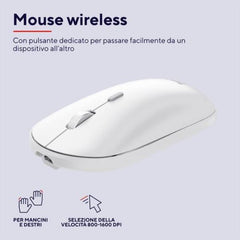 KIT DESK SET TASTIERA E MOUSE WIRELESS RICARICABILI MULTICONNECT 2 BT + 1 WL 2,4GHZ - PLASTICA RICICLATA 51% - LAYOUT ITALIANO - TRUST LYRA BIANCO