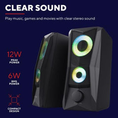SET GAMING ALTOPARLANTI SPEAKERS 2.0 12W PICCO (6W RMS) ILLUMINATI LED RGB - TRUST GXT 606 JAVV RGB