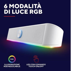 SOUNDBAR GAMING SPEAKERS 12W PICCO (6W RMS) ILLUMINATA RGB CON INGRESSO AUX E CUFFIA 6W RMS (12W PICCO) - TRUST GXT619W THORNE - BIANCO