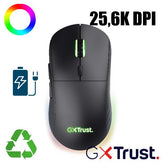 MOUSE GAMING RGB WIRELESS RICARICABILE 25.600DPI, ACELLERAZIONE 50G, AUTONOMIA 94H, POLLING 1000HZ, 80MLN CLIC - PLASTICA RICICLATA 55% - TRUST GXT927 REDEX+ NERO