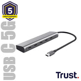 HUB USB C CON 5 PORTE USB-C CON PORTA PASS THROUGH ALIMENTAZIONE - TRUST HALYX - ALLUMINIO