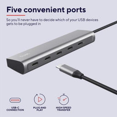 HUB USB C CON 5 PORTE USB-C CON PORTA PASS THROUGH ALIMENTAZIONE - TRUST HALYX - ALLUMINIO