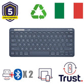 TASTIERA WIRELESS RICARICABILE MULTICONNECT 2 BT + 1 WL 2,4GHZ - PLASTICA RICICLATA 52% - LAYOUT ITALIANO - TRUST LYRA - BLU