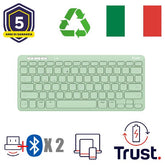 TASTIERA WIRELESS RICARICABILE MULTICONNECT 2 BT + 1 WL 2,4GHZ - PLASTICA RICICLATA 52% - LAYOUT ITALIANO - TRUST LYRA - VERDE