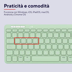 TASTIERA WIRELESS RICARICABILE MULTICONNECT 2 BT + 1 WL 2,4GHZ - PLASTICA RICICLATA 52% - LAYOUT ITALIANO - TRUST LYRA - VERDE