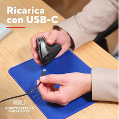 MOUSE ERGONOMICO (CERTIFICATO ERGOCERT) VERTICALE WIRELESS RICARICABILE - 2400DPI - PLASTICA RICICLATA 70% - TRUST BAYO II NERO