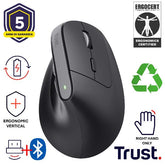MOUSE ERGONOMICO (CERTIFICATO ERGOCERT) VERTICALE WIRELESS RICARICABILE - 2400DPI - MULTICONNECT 2x BT + 1 WL 2,4GHz - PLASTICA RICICLATA 70% - TRUST BAYO+ NERO