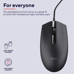 MOUSE CABLATO 160CM - PLASTICA RICICLATA 85% - TRUST B2B TM-101 ECO NERO