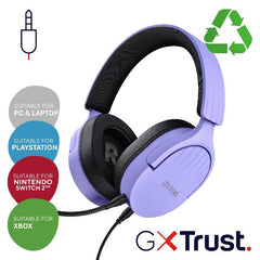 CUFFIE GAMING CABLATE JACK 3,5MM MULTIPIATTAFORMA, OVER-EAR, DRIVER 50MM - PLASTICA RICICLATA 35% - TRUST GXT489P FAYZO VIOLA