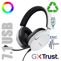 CUFFIE GAMING RGB CABLATE USB 7.1, MICROFONO STACCABILE CON RIDUZIONE DEL RUMORE, DRIVER 50MM - PLASTICA RICICLATA 35% - TRUST GXT490W FAYZO BIANCO