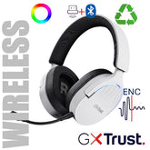 CUFFIE GAMING RGB WIRELESS RICARICABILI DOPPIA CONNESSIONE 2,4GH + BT, MICROFONO STACCABILE CON RIDUZIONE DEL RUMORE, DRIVER 50MM - PLASTICA RICICLATA 35% - TRUST GXT491W FAYZO BIA