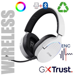 CUFFIE GAMING RGB WIRELESS RICARICABILI DOPPIA CONNESSIONE 2,4GH + BT, MICROFONO STACCABILE CON RIDUZIONE DEL RUMORE, DRIVER 50MM - PLASTICA RICICLATA 35% - TRUST GXT491W FAYZO BIA