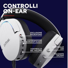 CUFFIE GAMING RGB WIRELESS RICARICABILI DOPPIA CONNESSIONE 2,4GH + BT, MICROFONO STACCABILE CON RIDUZIONE DEL RUMORE, DRIVER 50MM - PLASTICA RICICLATA 35% - TRUST GXT491W FAYZO BIA