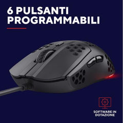 MOUSE GAMING RGB CABLATO ULTRALEGGERO 6400 DPI - TRUST GXT 928 HELOX NERO