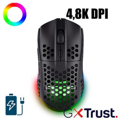 MOUSE GAMING RGB WIRELESS RICARICABILE ULTRALEGGERO 4.800DPI, AUTONOMIA 80H - TRUST GXT929 HELOX NERO