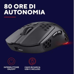 MOUSE GAMING RGB WIRELESS RICARICABILE ULTRALEGGERO 4.800DPI, AUTONOMIA 80H - TRUST GXT929 HELOX NERO