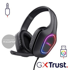 CUFFIE GAMING CABLATE JACK 3,5MM MULTIPIATTAFORMA CON USB PER ILLUMINAZIONE LED, DRIVER 50MM - TRUST GXT416 ZIROX - NERO