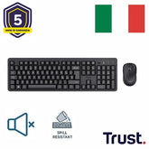 KIT DESK SET TASTIERA E MOUSE WIRELESS SILENZIOSI RESISTENTE AGLI SVERSAMENTI - LAYOUT ITALIANO - TRUST B2B TK-360 NERO