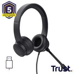 CUFFIE ON-EAR CABLATE 1,8M USB CON MICROFONO FLIP TO MUTE - TRUST B2B HS-201 USB - NERO