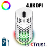 MOUSE GAMING RGB WIRELESS RICARICABILE ULTRALEGGERO 4.800DPI, AUTONOMIA 80H - TRUST GXT929W HELOX BIANCO