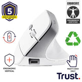 MOUSE ERGONOMICO (CERTIFICATO ERGOCERT) VERTICALE WIRELESS RICARICABILE - 2400DPI - PLASTICA RICICLATA 70% - TRUST BAYO II BIANCO
