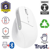 MOUSE ERGONOMICO (CERTIFICATO ERGOCERT) VERTICALE WIRELESS RICARICABILE - 2400DPI - MULTICONNECT 2x BT + 1 WL 2,4GHz - PLASTICA RICICLATA 70% - TRUST BAYO+ BIANCO