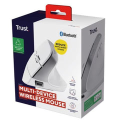 MOUSE ERGONOMICO (CERTIFICATO ERGOCERT) VERTICALE WIRELESS RICARICABILE - 2400DPI - MULTICONNECT 2x BT + 1 WL 2,4GHz - PLASTICA RICICLATA 70% - TRUST BAYO+ BIANCO