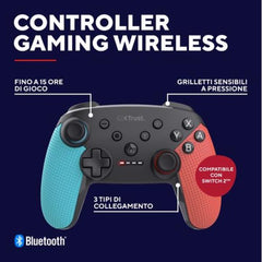 CONTROLLER GAMEPAD WIRELESS RICARICABILE PER NINTENDO SWITCH/SWITCH 2/SWITCH OLED/SWITCH LIGHT CON COMANDI MOVIMENTO E FEEDBACK A VIBRAZIONE - TRUST GXT 1246B NERO/ROSSO/BLU