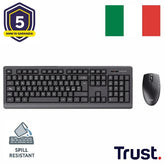 KIT DESK SET TASTIERA E MOUSE WIRELESS SILENZIOSI RESISTENTE AGLI SVERSAMENTI - LAYOUT ITALIANO - TRUST PRIMO NERO