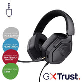 CUFFIE GAMING CABLATE JACK 3,5MM MULTIPIATTAFORMA OVER-EAR, DRIVER 50MM - TRUST GXT492 CARUS NERO