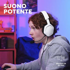 CUFFIE GAMING CABLATE JACK 3,5MM MULTIPIATTAFORMA OVER-EAR, DRIVER 50MM - TRUST GXT492W CARUS - BIANCO